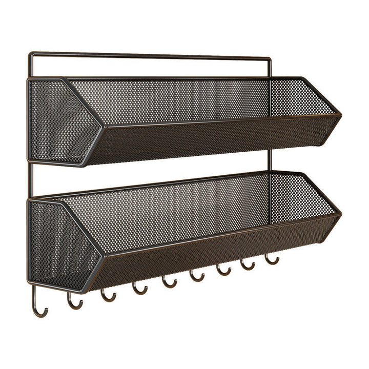 Wall-Mounted Mesh Storage Basket with Top Hanging Hook and Ventilated Metal Mesh
