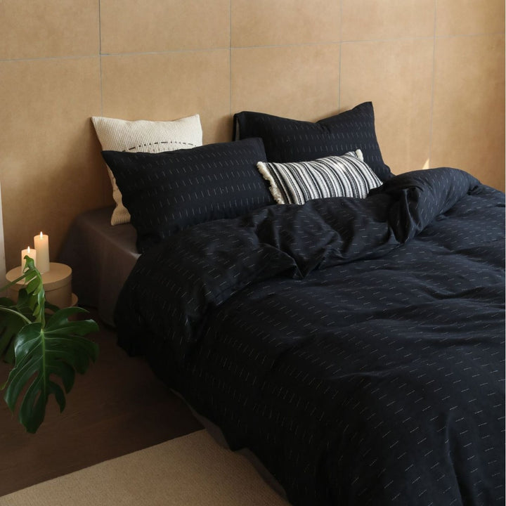 Brushed Cotton Duvet Cover Set with Subtle Linear Stitching