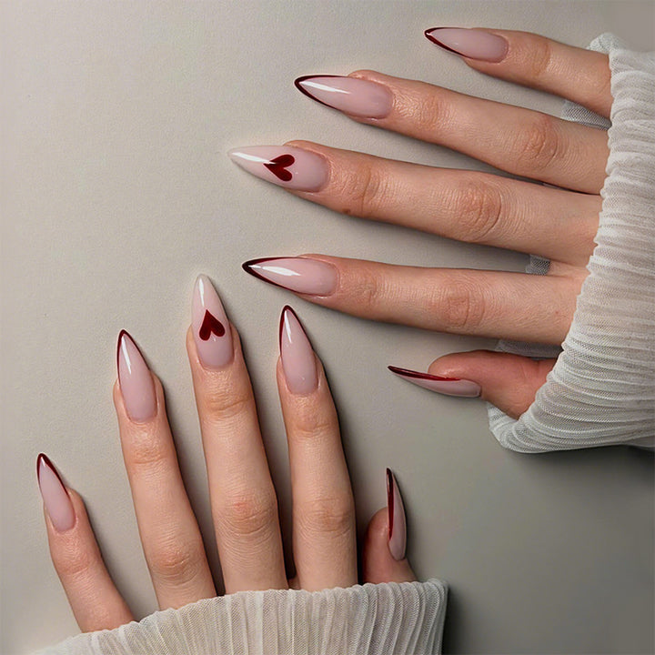 Artificial nail set with romantic hearts and elegant tips Bowlift