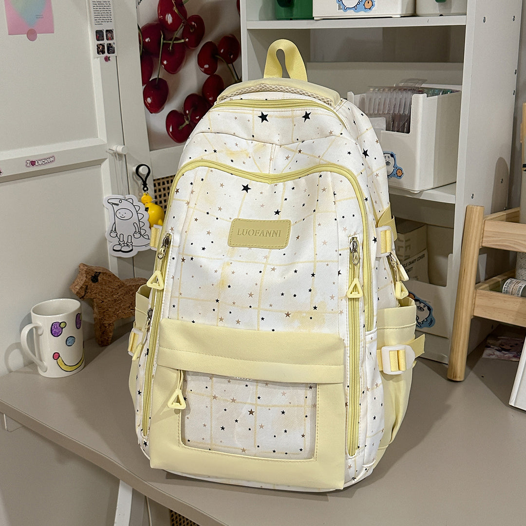 Star-Patterned Multi-Compartment Backpack Bowlift