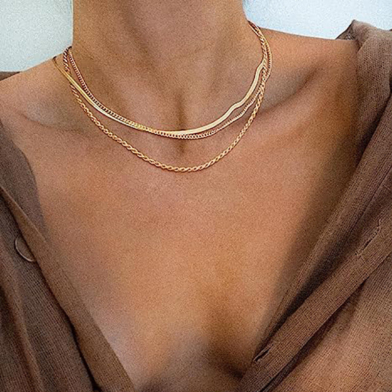 Layered Textured Chain Necklace Bowlift