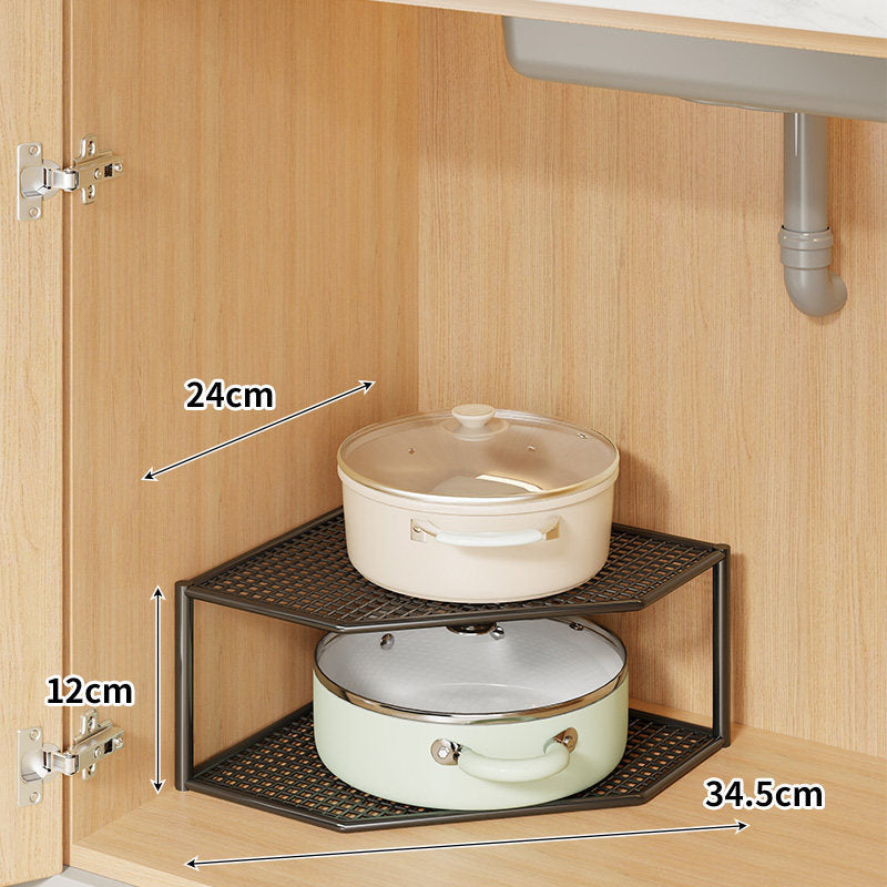 Corner Three-Tier Under-Sink Pot and Pan Cabinet Organizer Rack