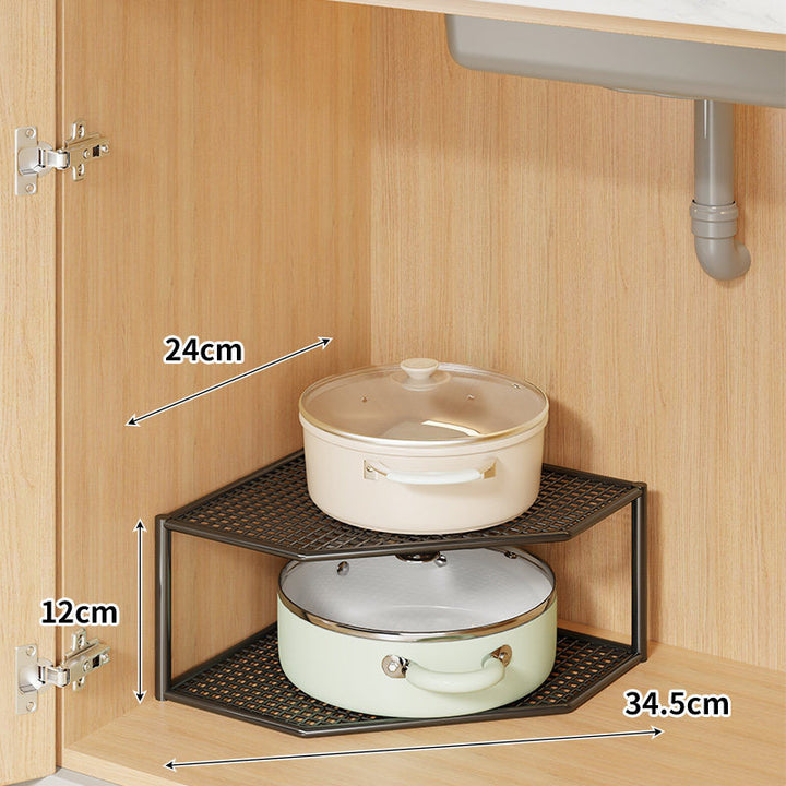 Corner Three-Tier Under-Sink Pot and Pan Cabinet Organizer Rack