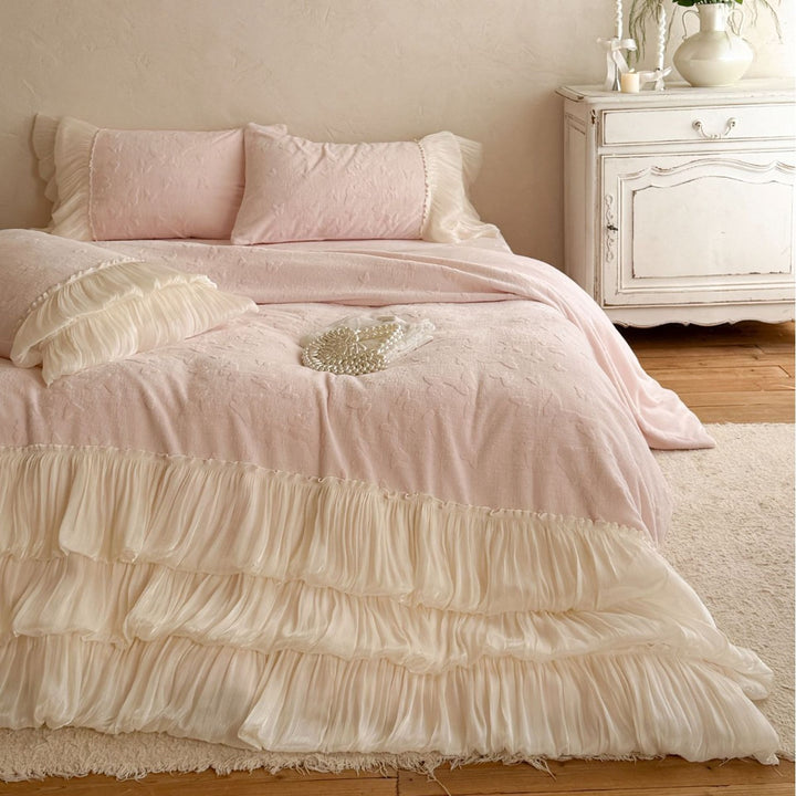 Tiered Pleated Ruffle Duvet Cover Set