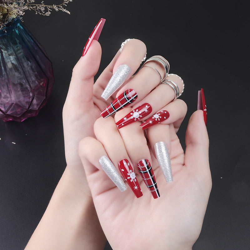 Artistic Press-On Nail Set with Holiday Theme Bowlift