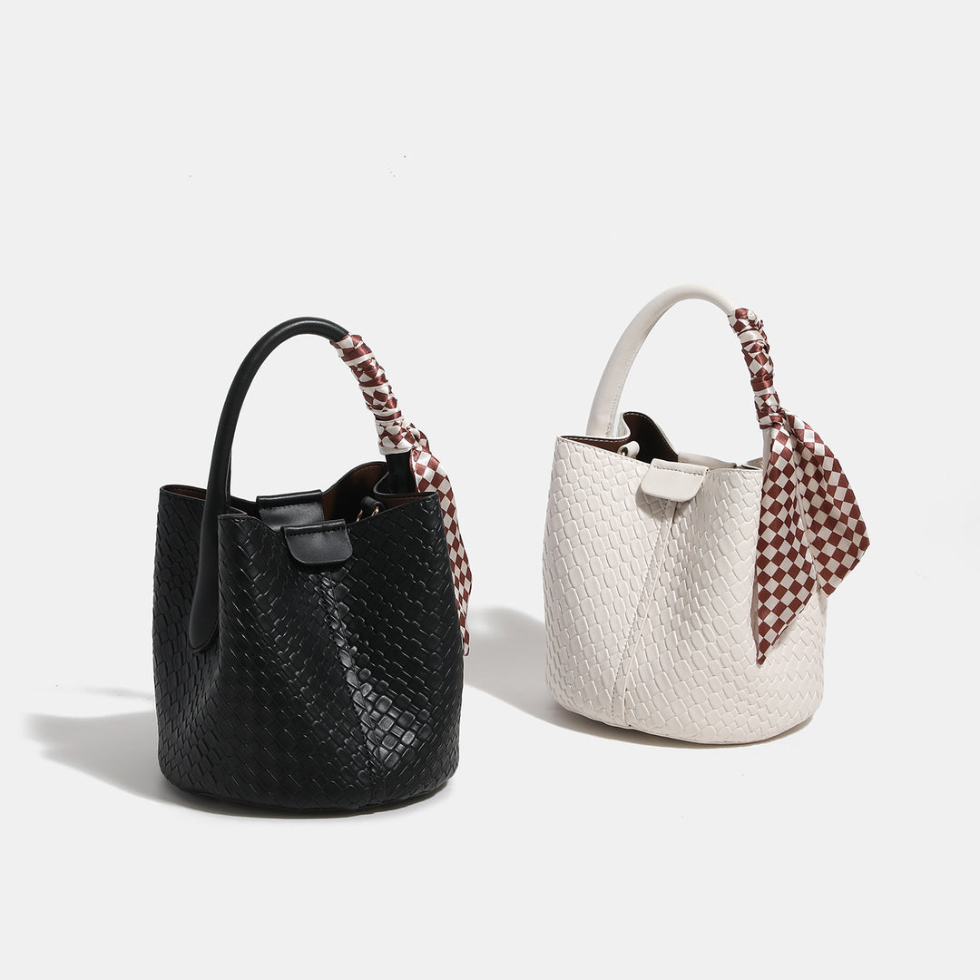 Woven Leather Handheld Bucket Bag