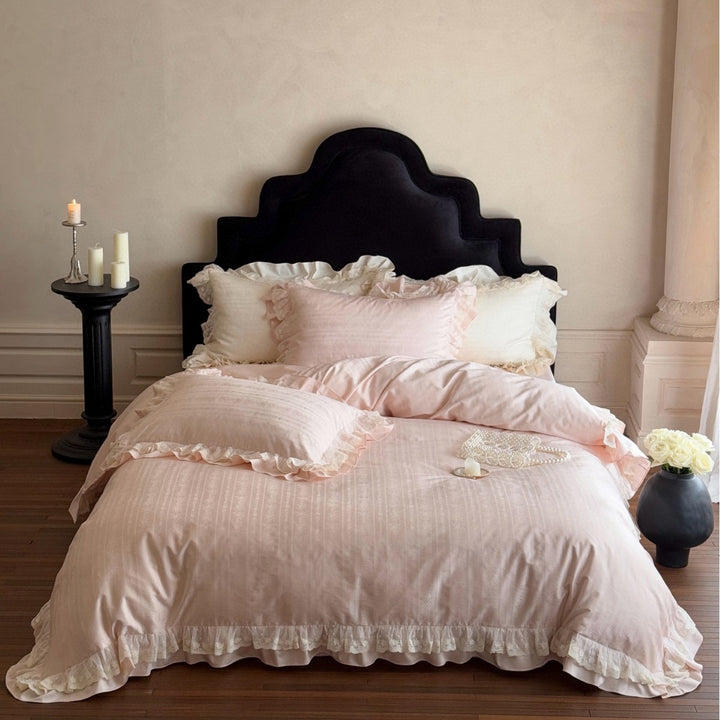 Ruffled Jacquard Duvet Cover Set with Pillow Shams