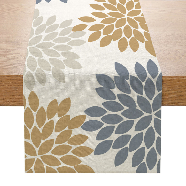 Mid-Century Modern Linen-Texture Decorative Table Runner with Abstract Monstera Print