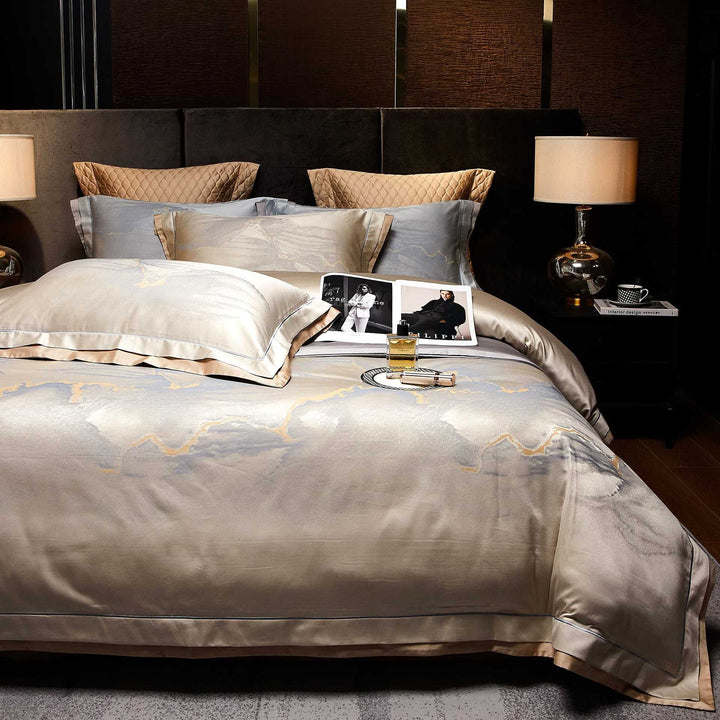 Luxurious four-piece satin bedding set with floral jacquard