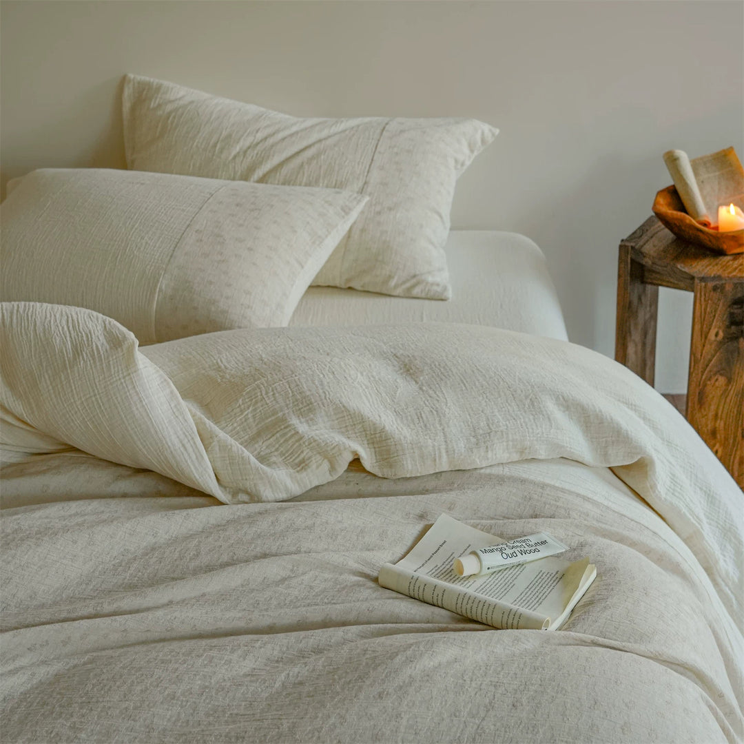 Stonewashed Textured Linen Duvet Cover Set with Breathable Lightweight Weave