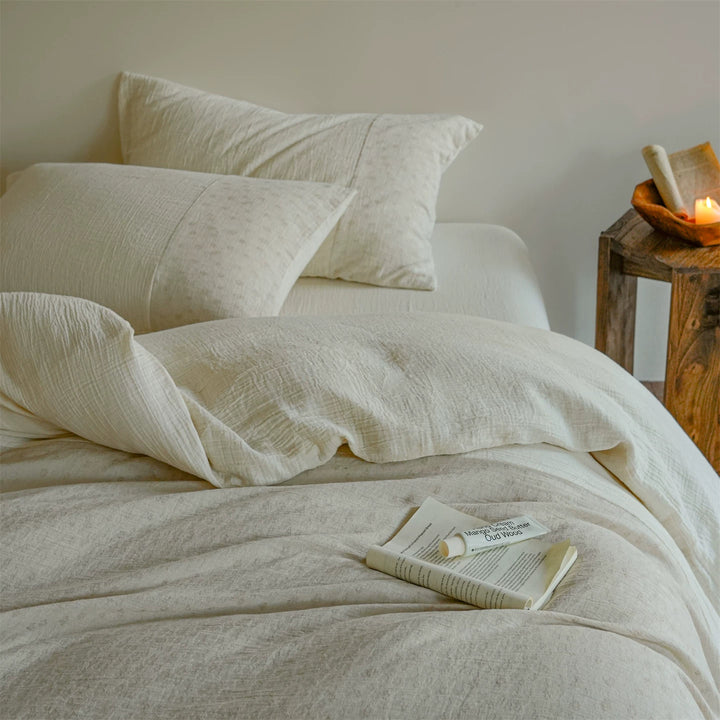 Stonewashed Textured Linen Duvet Cover Set with Breathable Lightweight Weave