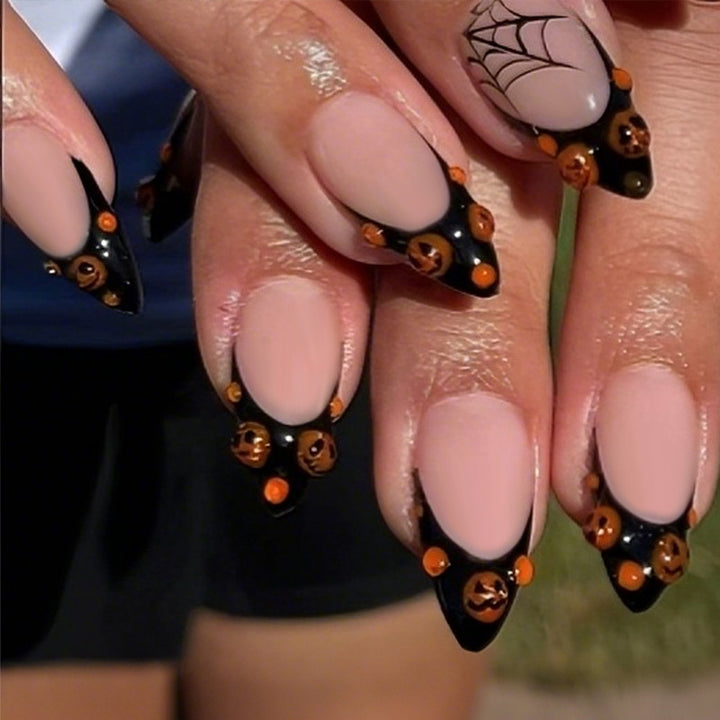 Halloween Art Nail Set with Creative Pumpkin and Spider Designs Bowlift