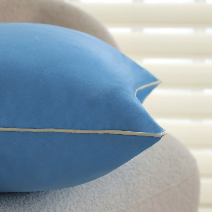 Square elegant microvelours cushion cover with fine piping and concealed zipper Bowlift