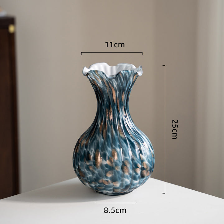 Handblown Sculptural Rippled Bulb Vase with Ruffled Neck Bowlift