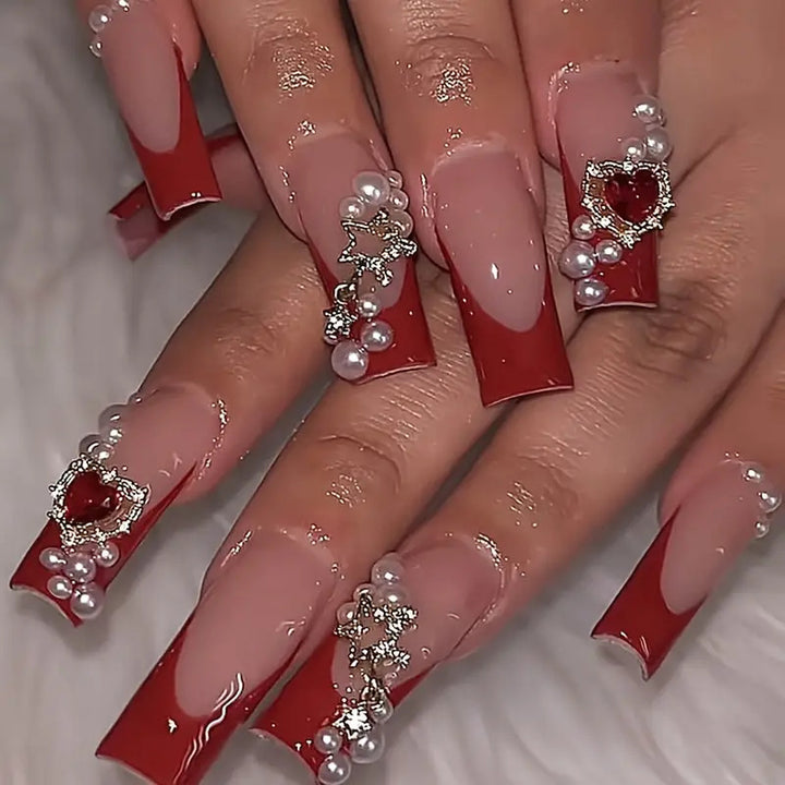 Artistic Press-On Nail Extensions with Decorative Elements Bowlift