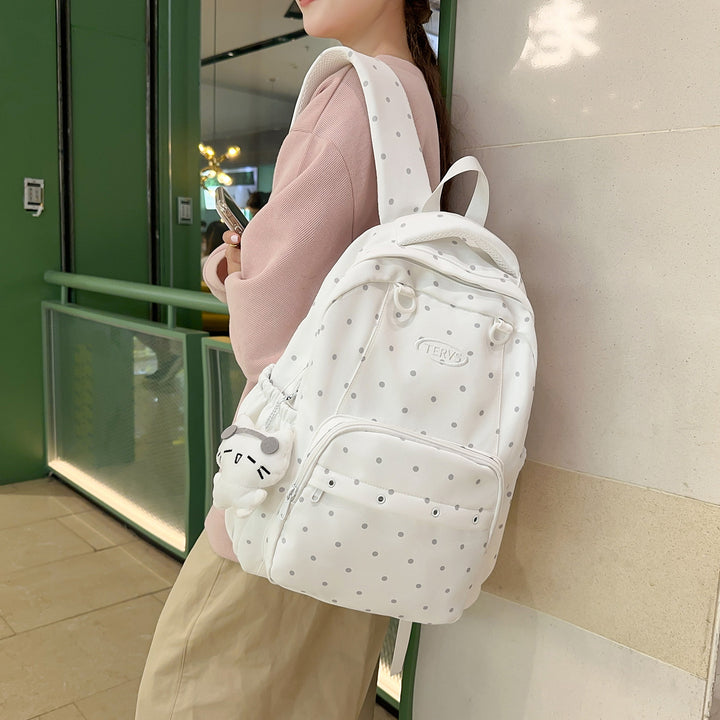 Polka Dot Print Backpack with Accessories Bowlift