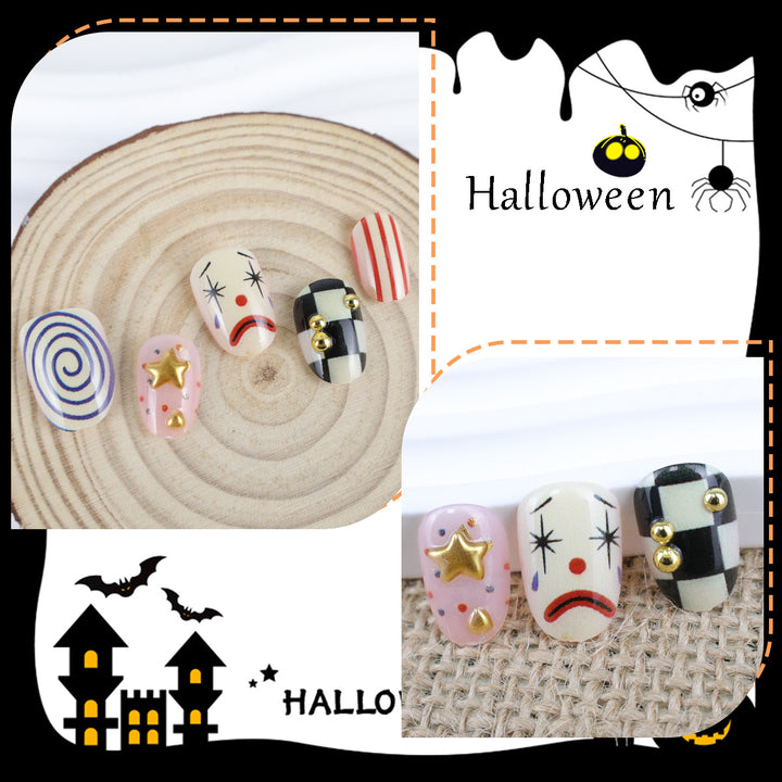 Artifical nail set with creative clown and star motifs Bowlift