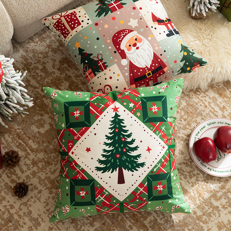 Christmas square decorative pillow cover with patchwork design and concealed zipper Bowlift
