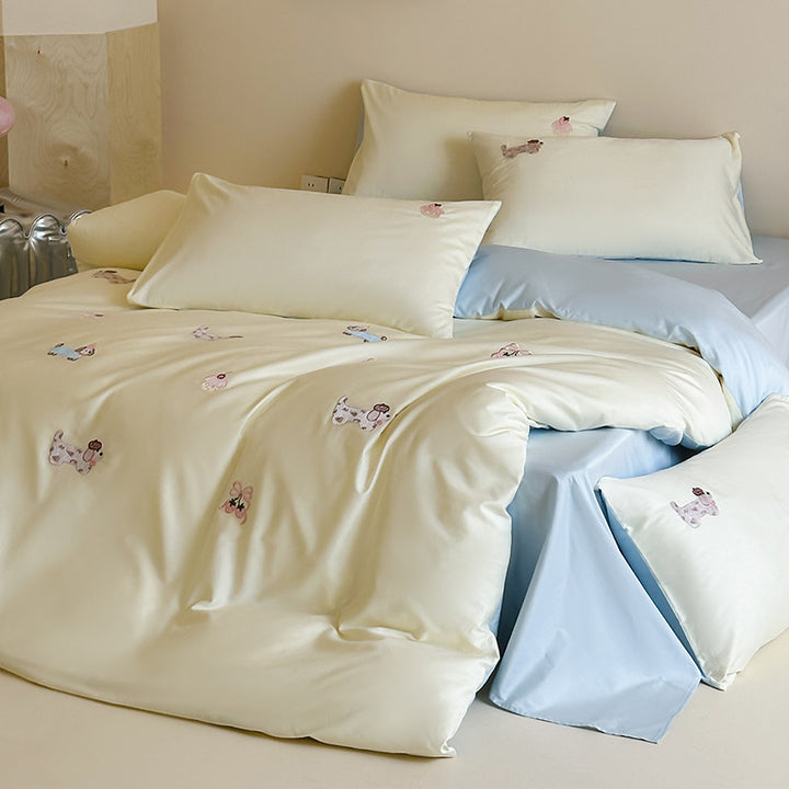 Embroidered Cotton Duvet Cover Set with Pillowcases