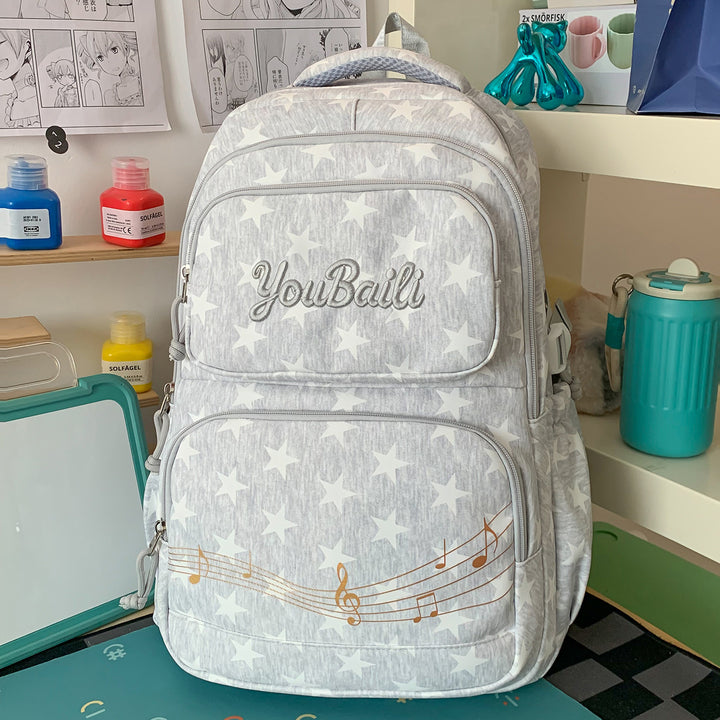 Star-Patterned Canvas Backpack Bowlift