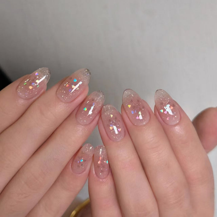Glittering nail extensions with elegant V-design Bowlift
