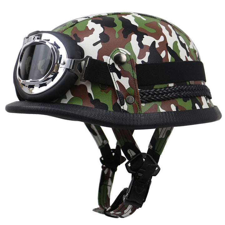 Vintage-Style Motorcycle Helmet with Goggles Vintage Retro Design