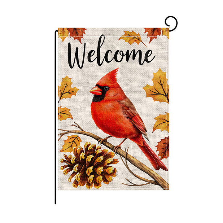 Outdoor Decorative Garden Flag Double-Sided Burlap-Texture Cardinal Welcome Banner