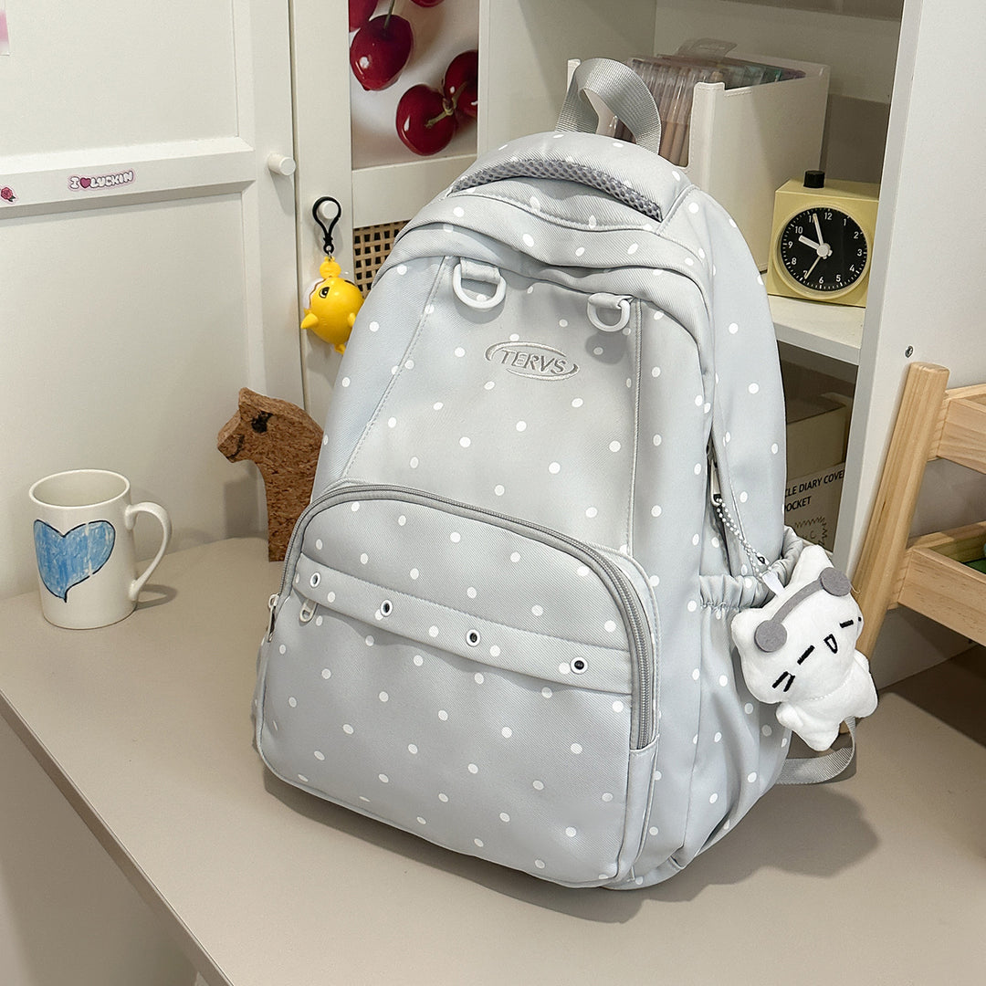 Polka Dot Print Backpack with Accessories Bowlift
