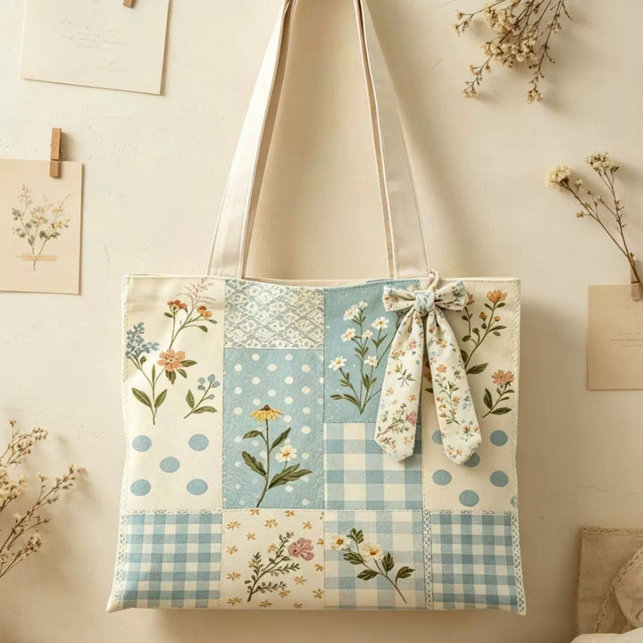 Floral Patchwork Canvas Tote Bag