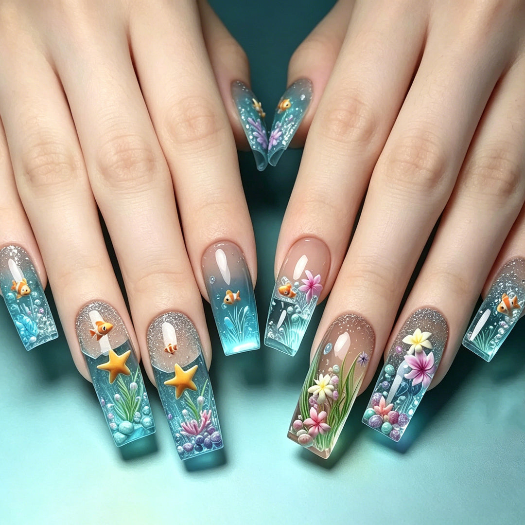 Artistic Underwater-Themed Nail Art Extensions Bowlift