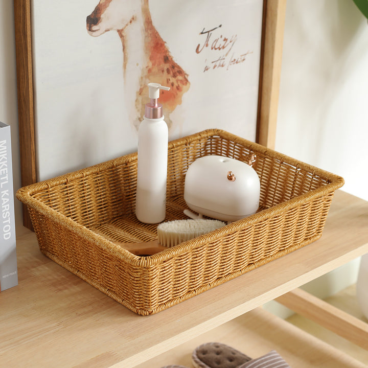 Handwoven Rectangular Storage Basket with Handles, 42 x 30 x 23 cm