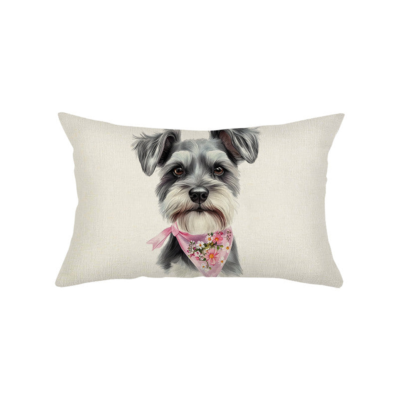 Rectangular Linen-Texture Decorative Throw Pillow Cover with Kitten and Wildflower Watercolor Print