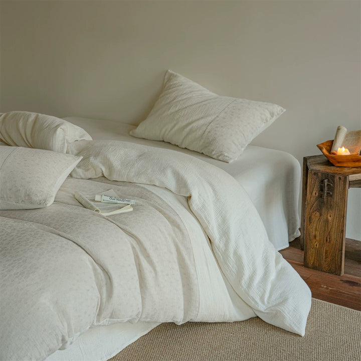 Stonewashed Textured Linen Duvet Cover Set with Breathable Lightweight Weave