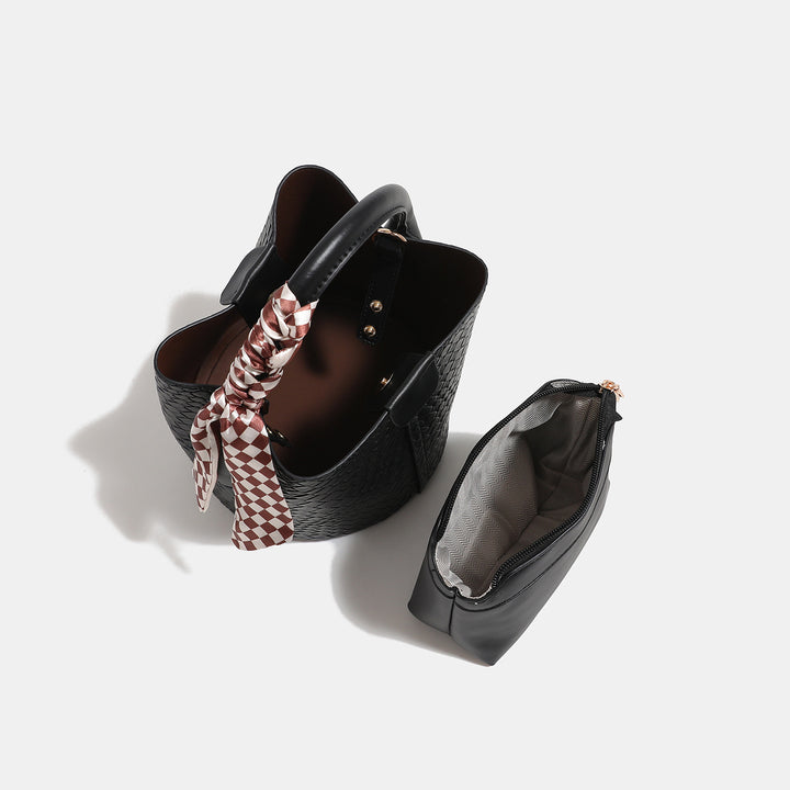 Woven Leather Handheld Bucket Bag