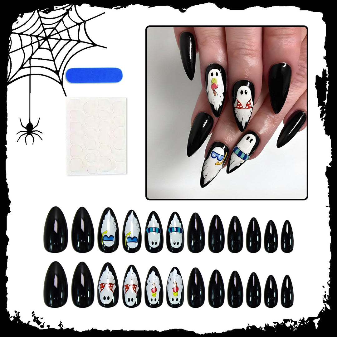 Halloween Artificial Nail Set with Playful Ghost Designs Bowlift