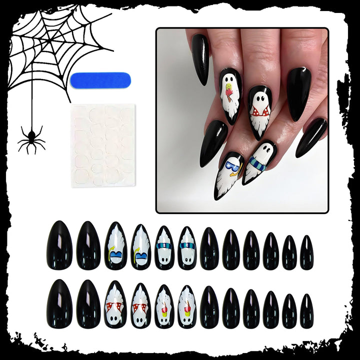 Halloween Artificial Nail Set with Playful Ghost Designs Bowlift