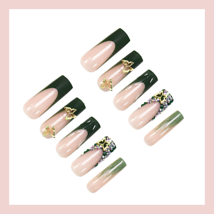 Art nail set with glittering accents and floral design Bowlift