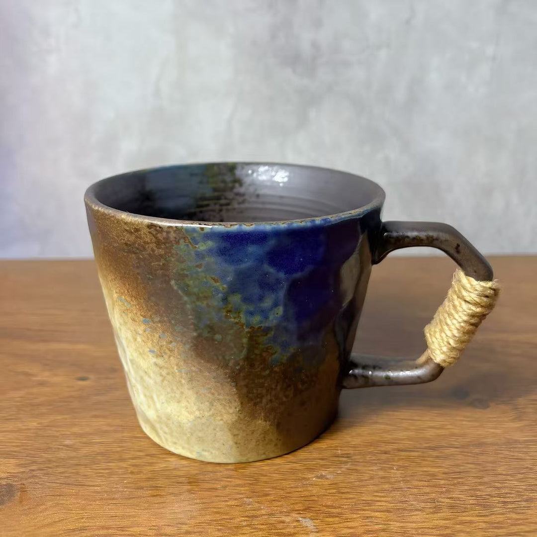 Handcrafted Ceramic Coffee Mug with Rope-Wrapped Handle Bowlift