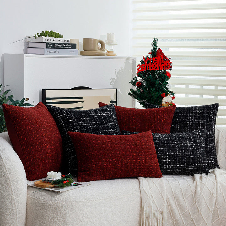 Square cushion cover Bowlift made of textured tweed bouclé with woven check pattern