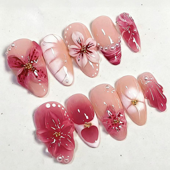 Artificial nail set with floral patterns Bowlift