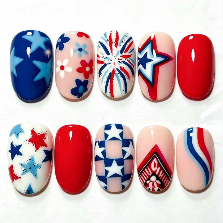 Artificial nail set with creative star and heart patterns Bowlift