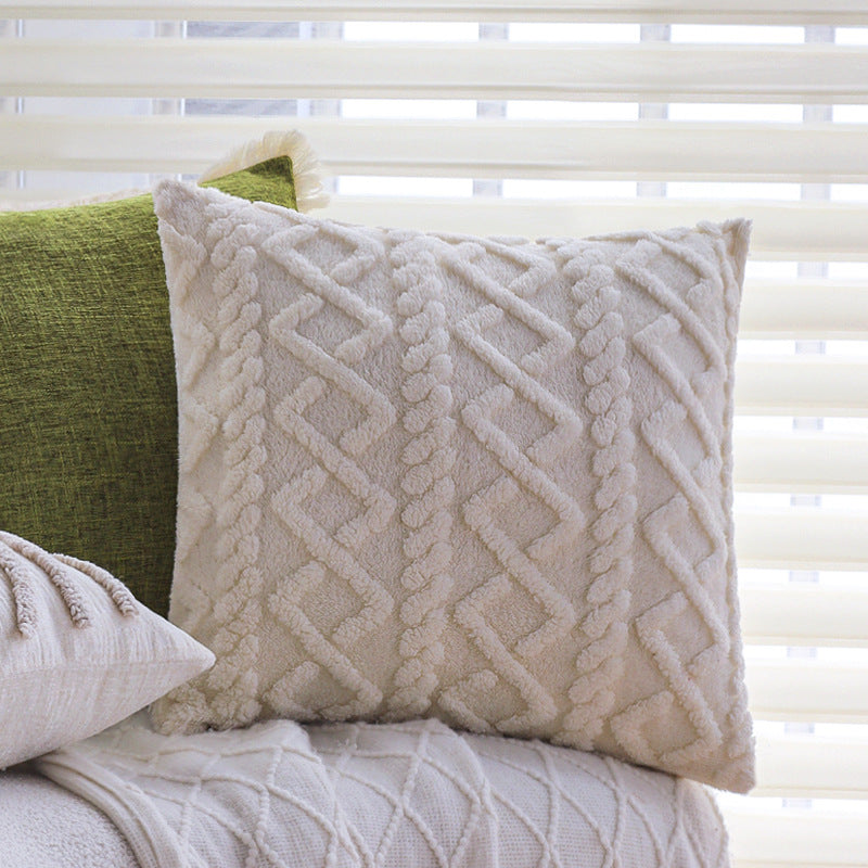 Rectangular cushion cover with woven linen look and decorative fringed edge Bowlift