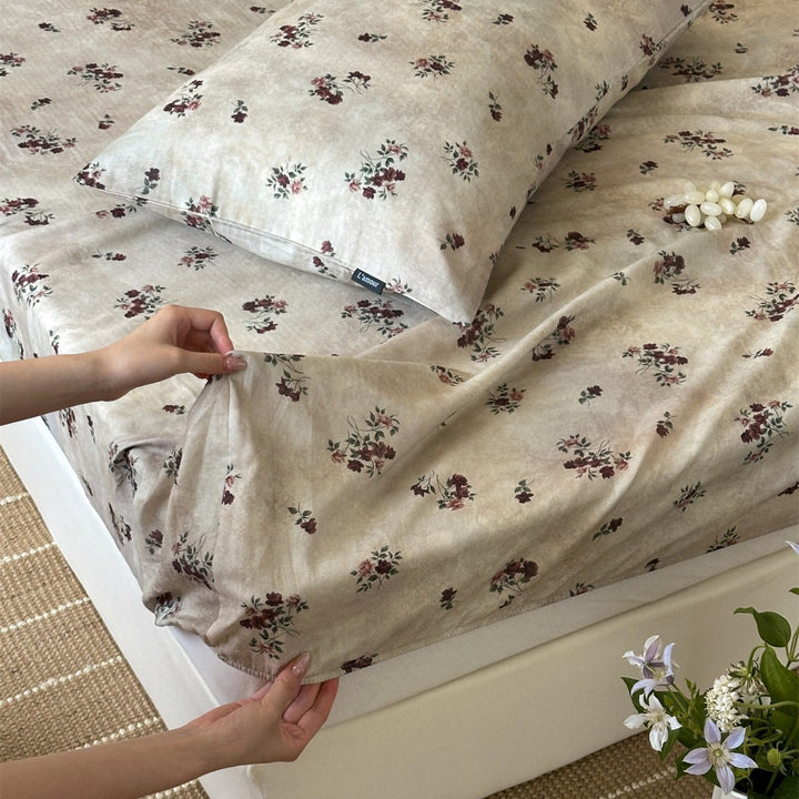 Printed Cotton Percale Fitted Sheet and Pillowcase Set