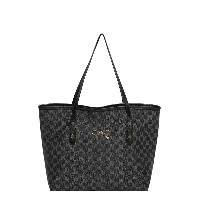 Stylish Flocked Pattern Tote Bag with Decorative Bow