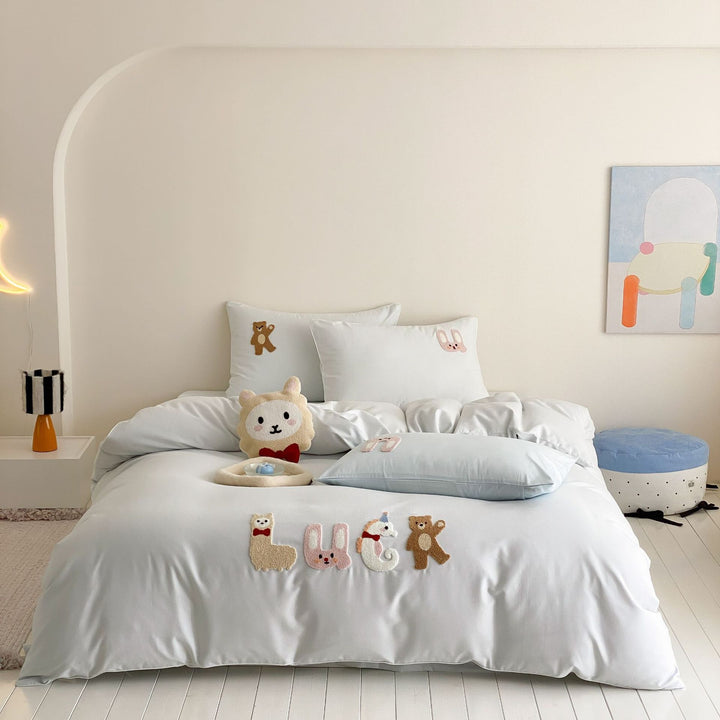 Children's Embroidered Plush Animal Cotton Duvet Cover Set