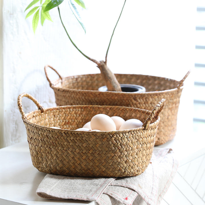 Handwoven Storage Basket with Carrying Handles