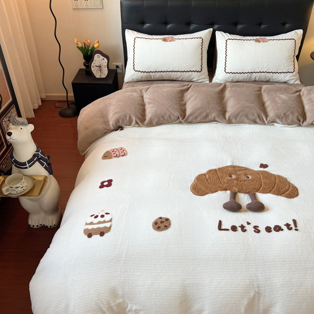 Plush Quilted Teddy Appliqué Reversible Comforter Set with Embroidered Pillow Shams