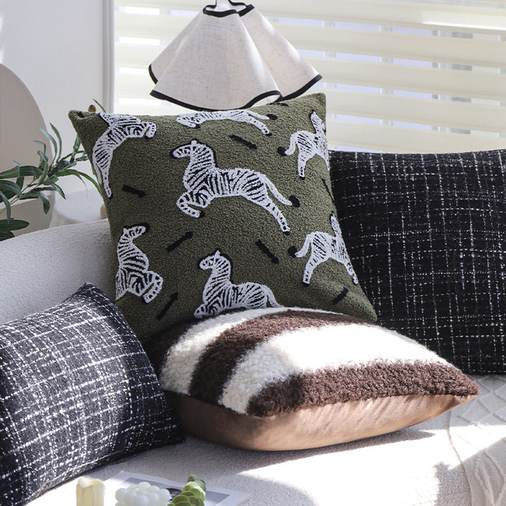 Rectangular lumbar pillow cover made of textured tweed boucle fabric Bowlift