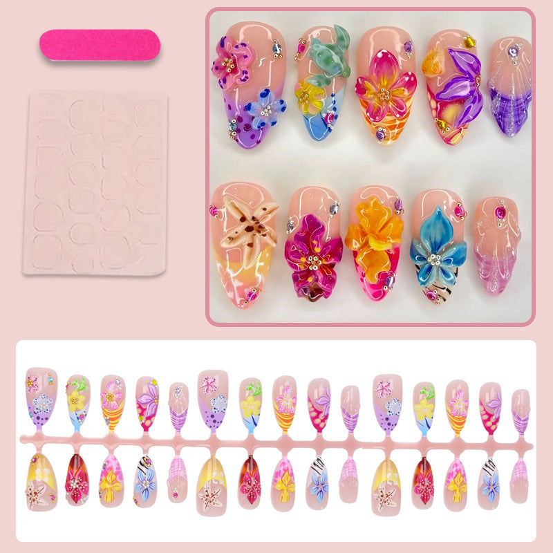 Acrylic nail set with floral 3D decorations Bowlift