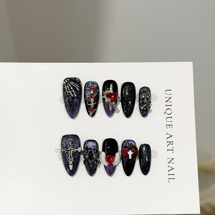 Gothic-Inspired Decorative Press-On Nail Art Set